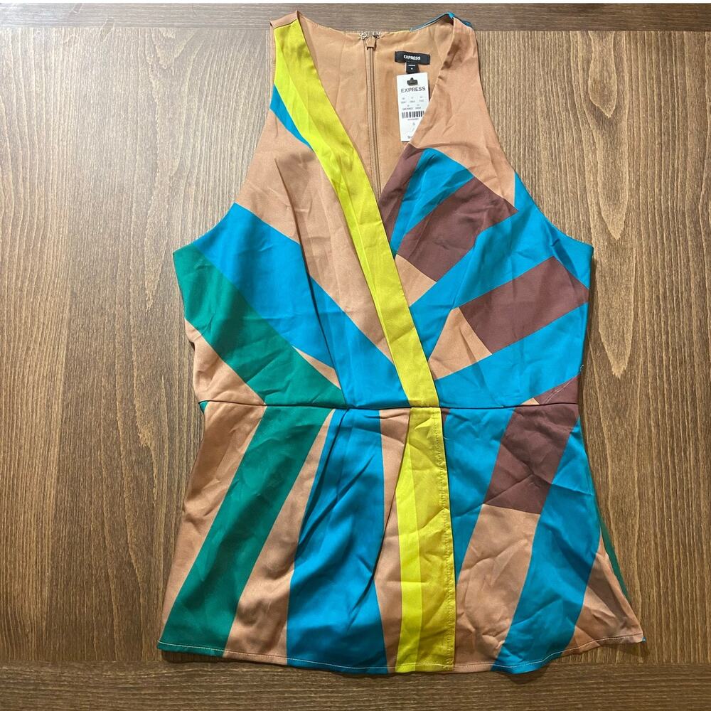 Express Geometric Multicolor Sleeveless Wrap Blouse, Sz S -- NWT